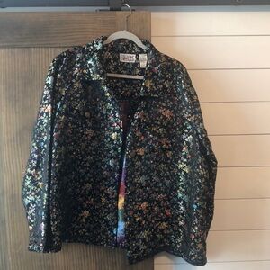 Vintage Bill Blass Oriental Blue Floral satin jacket 2X